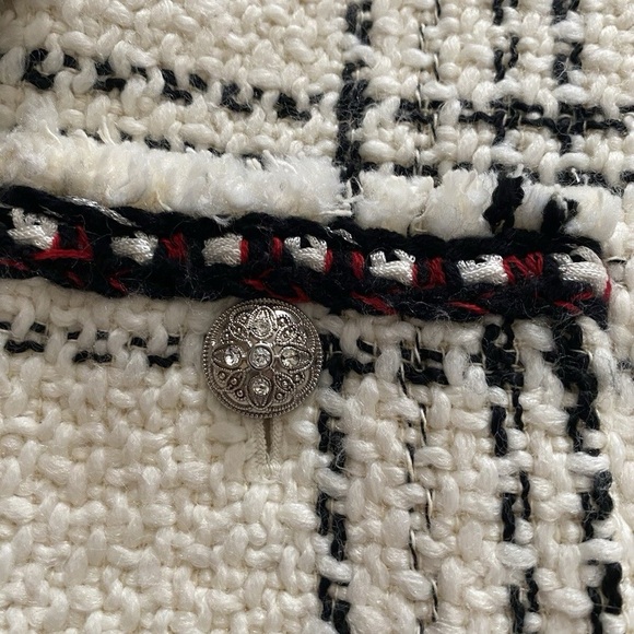 Zara Cream Boucle Coat Jacket Wool Blend Zip Front Tweed Texture Plaid size M - Picture 4 of 5